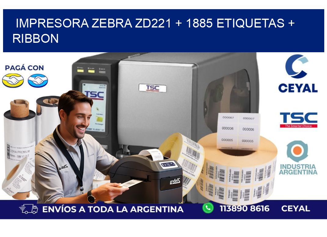 impresora zebra zd221 + 1885 etiquetas + ribbon