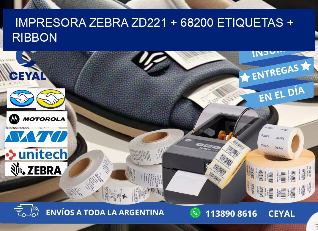 impresora zebra zd221 + 68200 etiquetas + ribbon