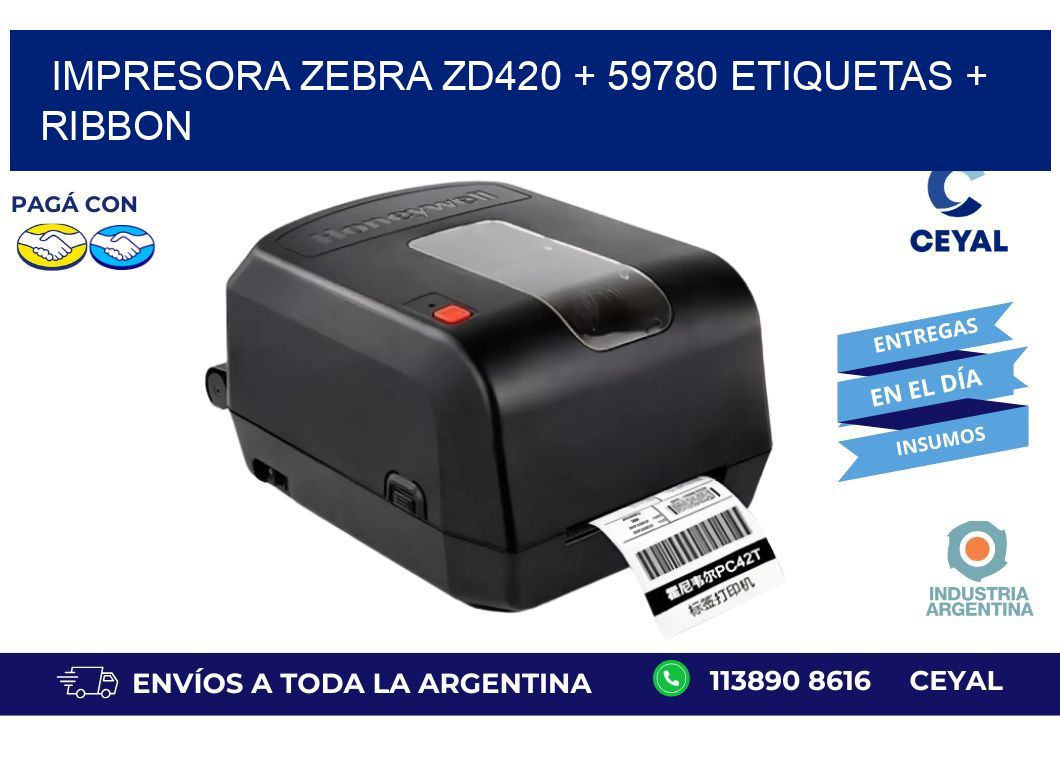 impresora zebra zd420 + 59780 etiquetas + ribbon