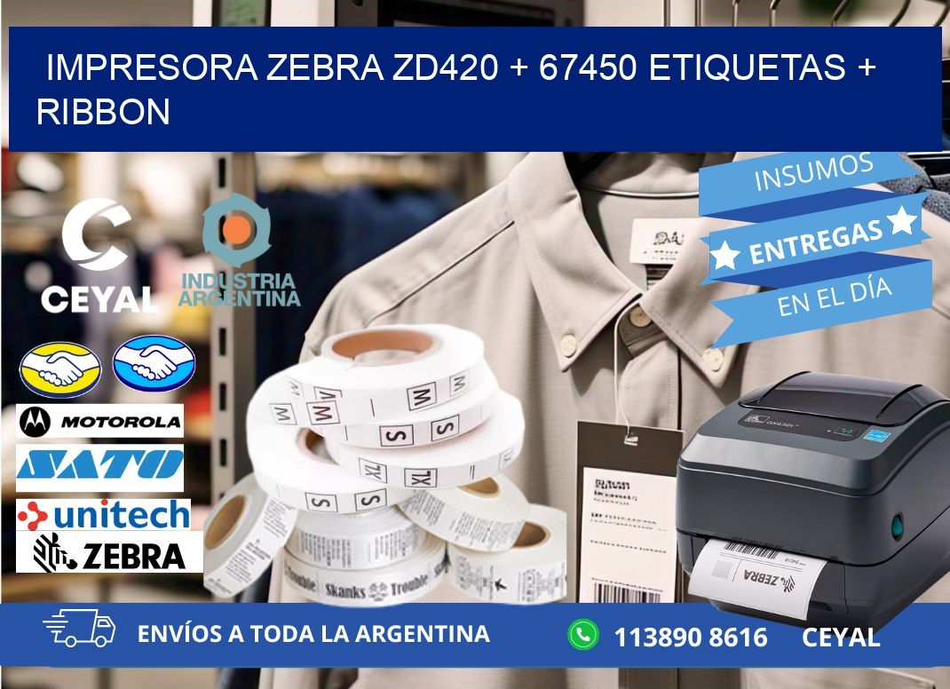 impresora zebra zd420 + 67450 etiquetas + ribbon