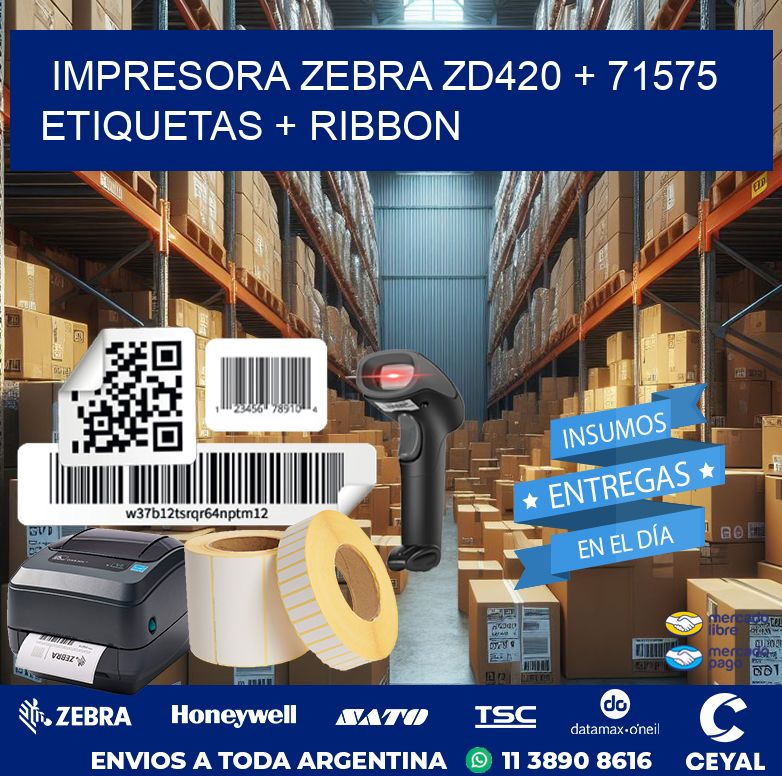 impresora zebra zd420 + 71575 etiquetas + ribbon