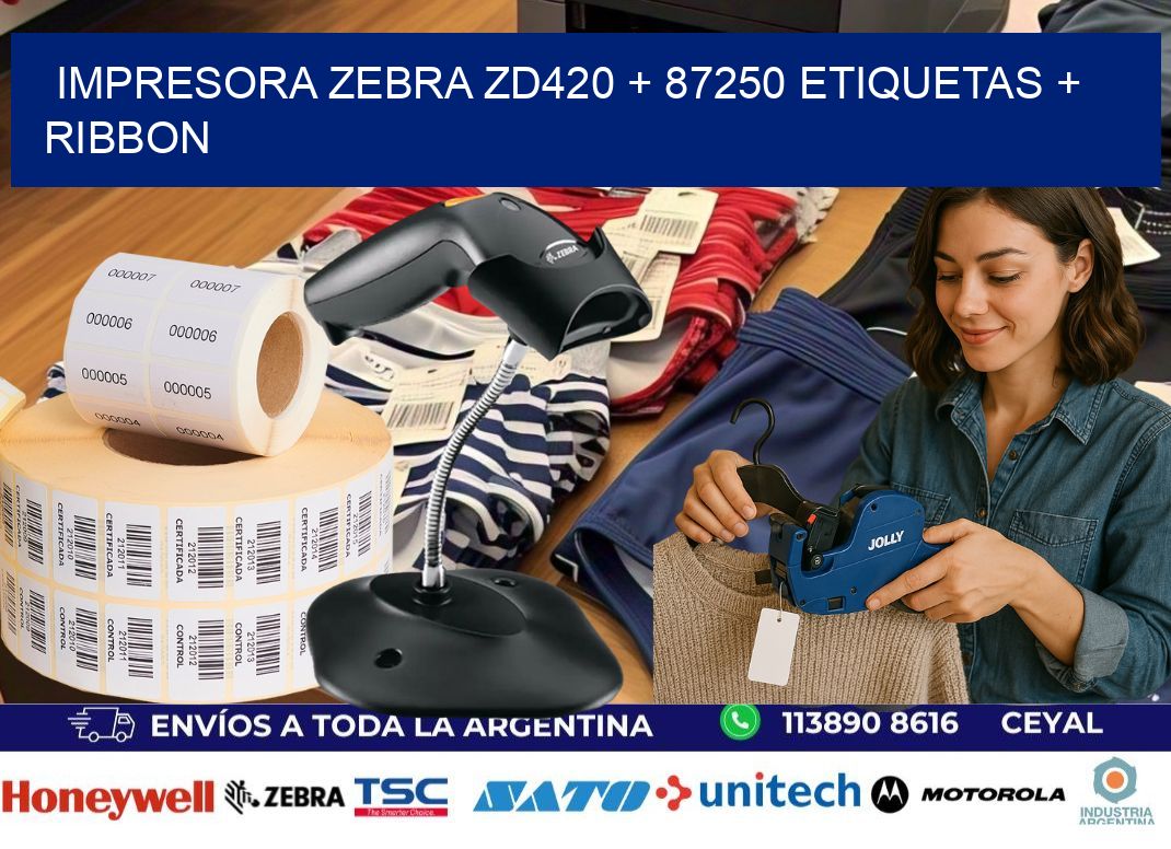 impresora zebra zd420 + 87250 etiquetas + ribbon