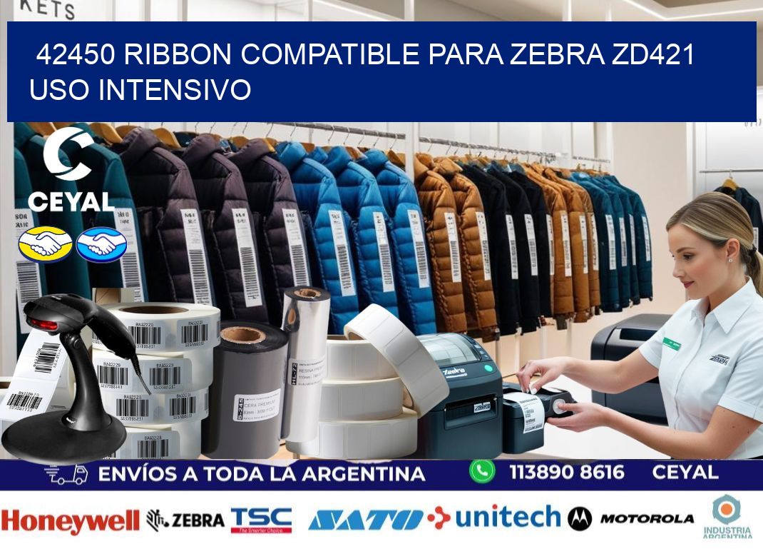 42450 ribbon compatible para zebra zd421 uso intensivo