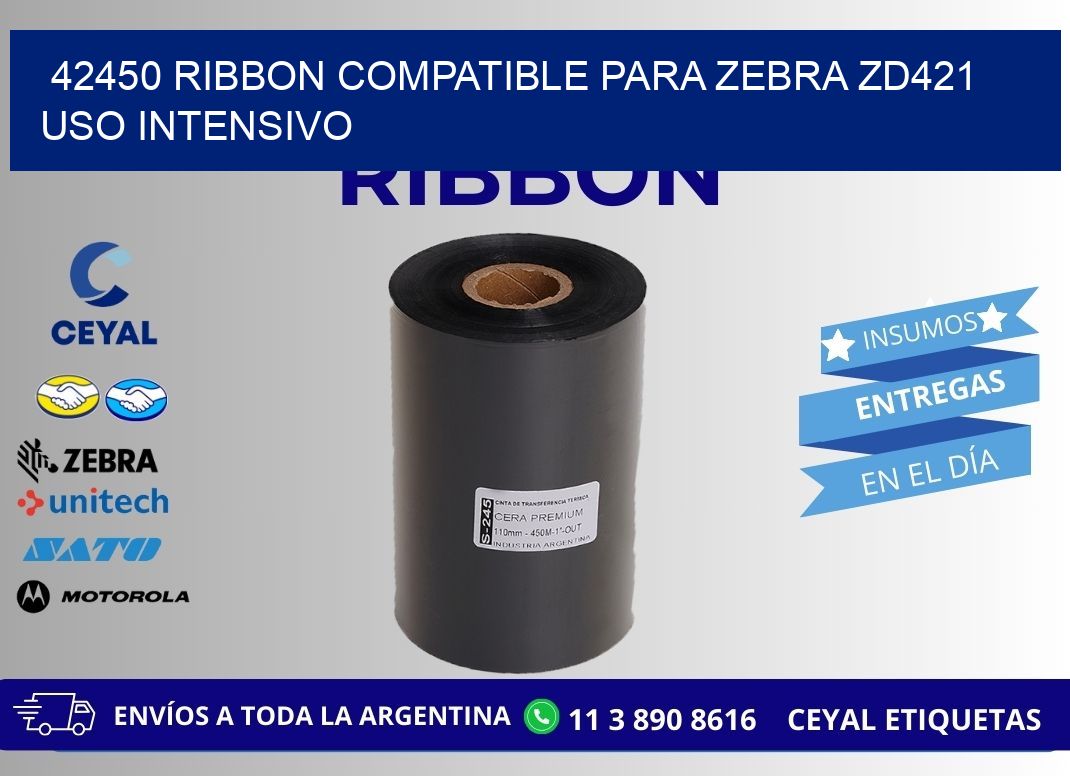 42450 ribbon compatible para zebra zd421 uso intensivo