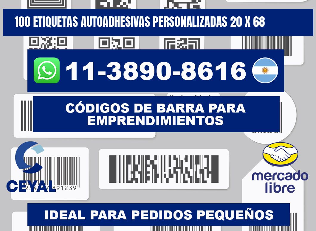 100 Etiquetas autoadhesivas personalizadas 20 x 68