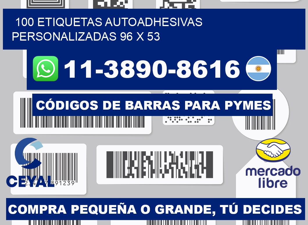 100 Etiquetas autoadhesivas personalizadas 96 x 53