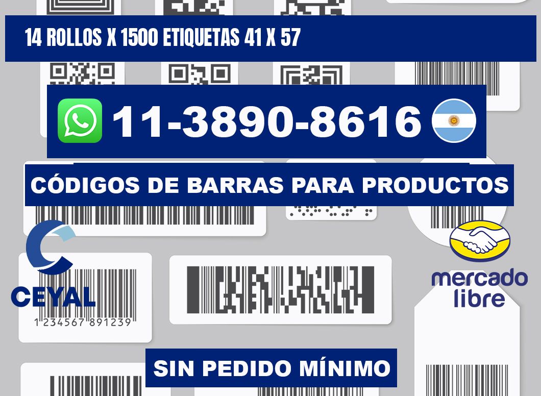 14 rollos x 1500 etiquetas 41 x 57