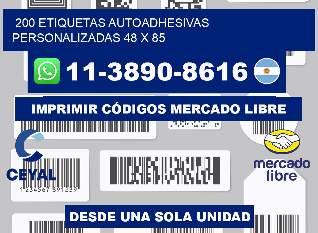 200 Etiquetas autoadhesivas personalizadas 48 x 85