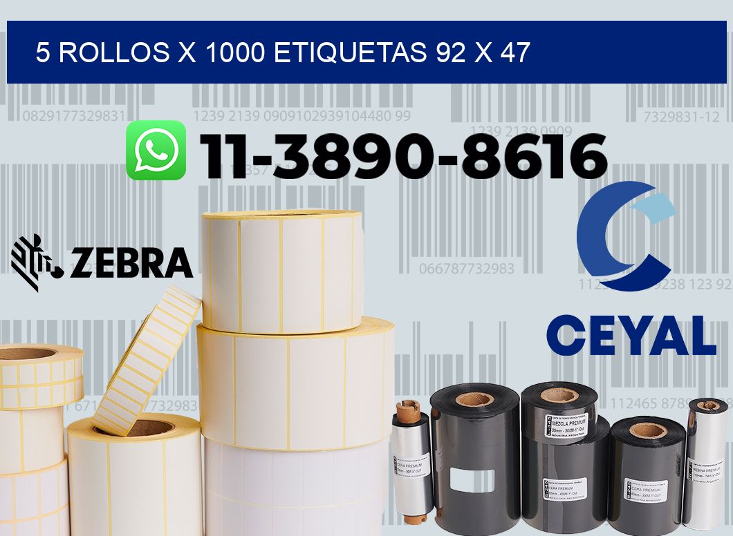 5 rollos x 1000 etiquetas 92 x 47
