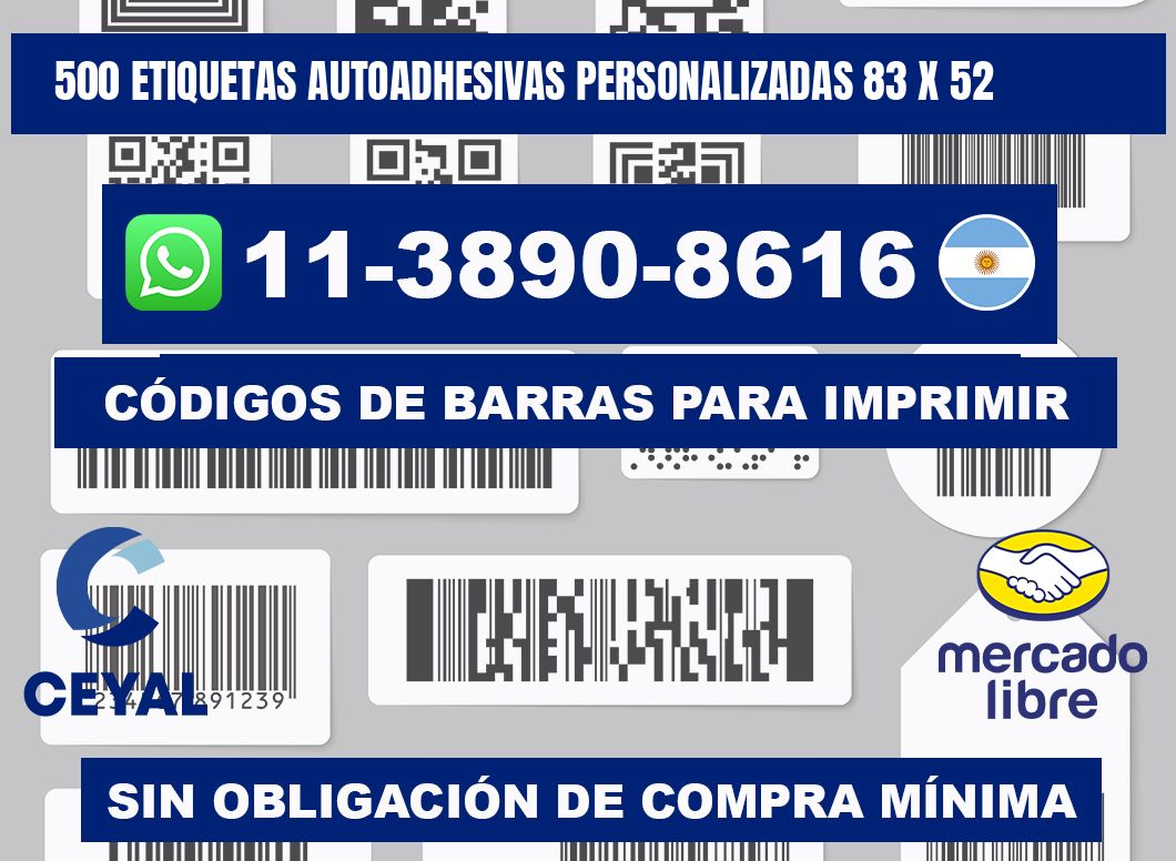 500 Etiquetas autoadhesivas personalizadas 83 x 52