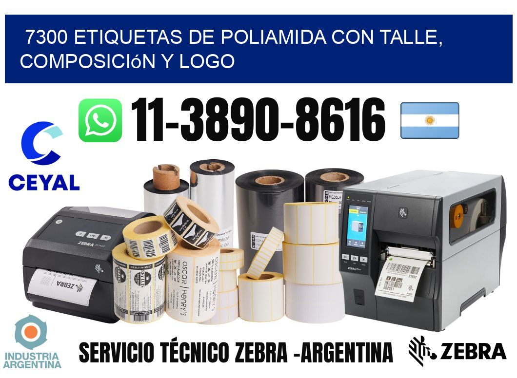 7300 Etiquetas de poliamida con talle, composición y logo