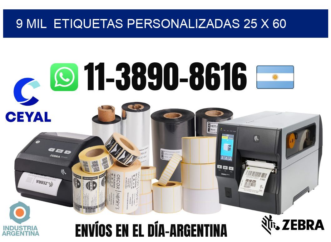 9 mil etiquetas personalizadas 25 x 60