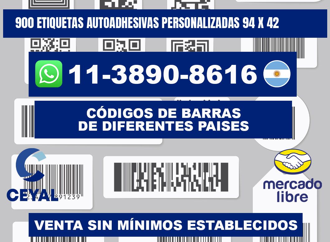 900 Etiquetas autoadhesivas personalizadas 94 x 42