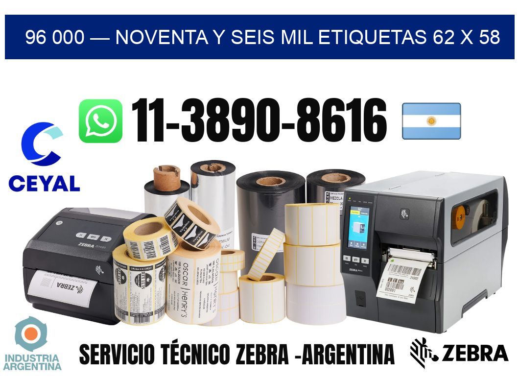96 000 — noventa y seis mil etiquetas 62 x 58
