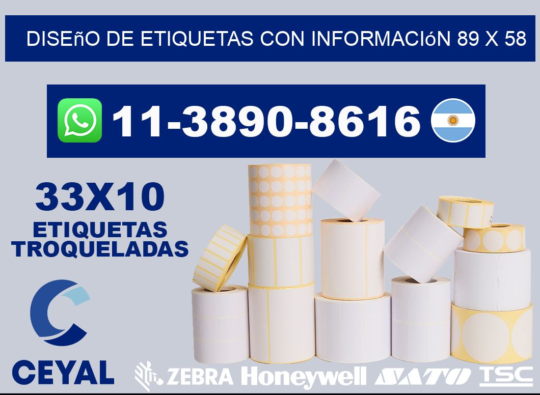 diseño de etiquetas con información 89 x 58
