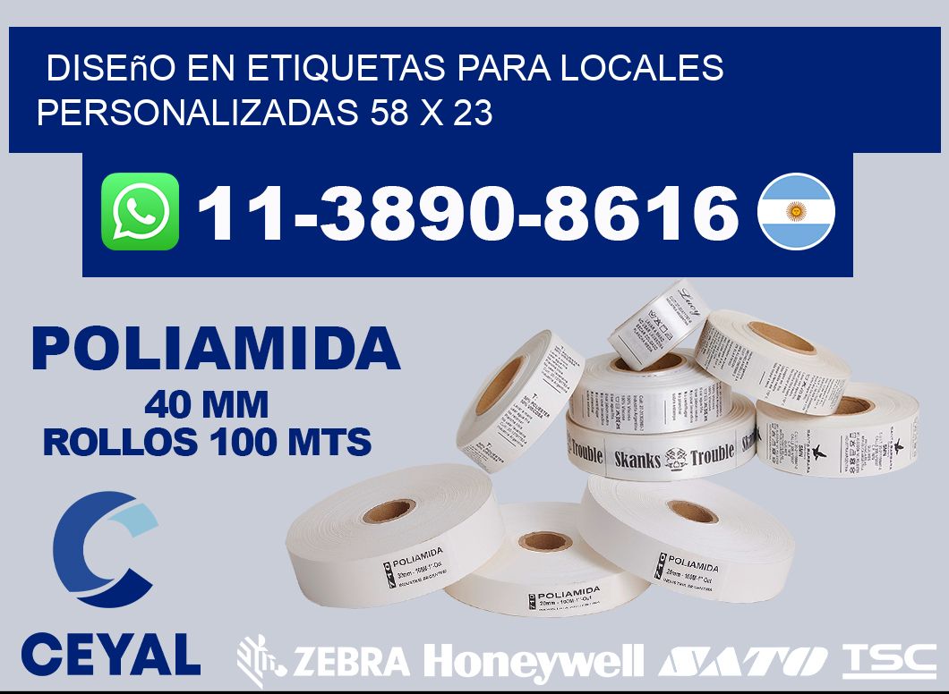 diseño en etiquetas para locales personalizadas 58 x 23