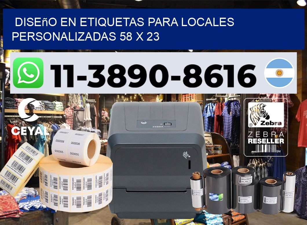 diseño en etiquetas para locales personalizadas 58 x 23