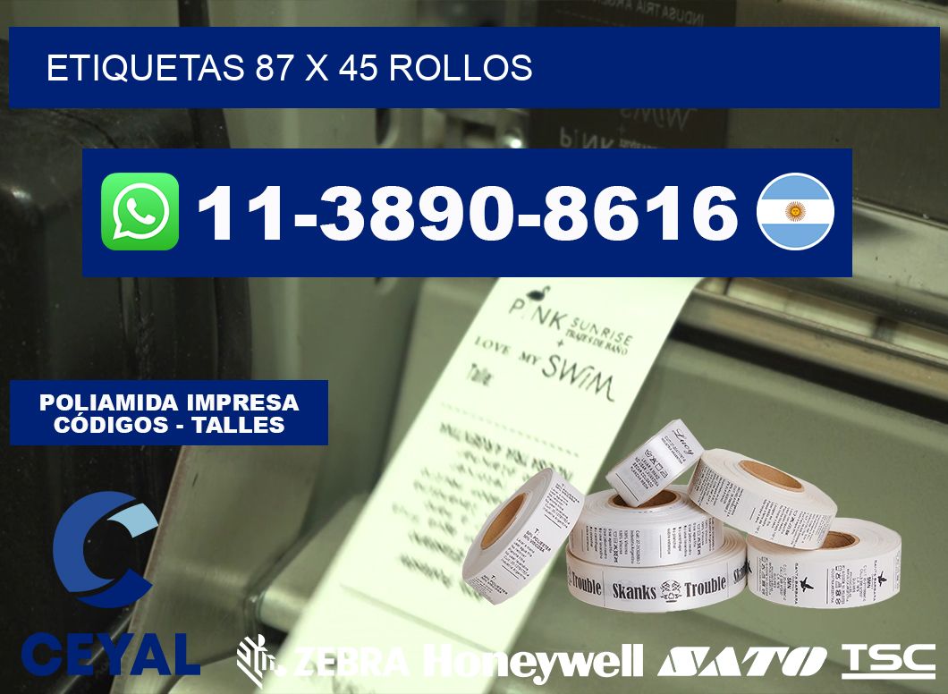 etiquetas 87 x 45 rollos