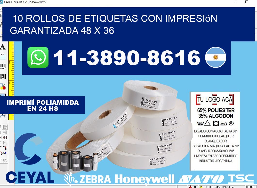 10 rollos de etiquetas con impresión garantizada 48 x 36