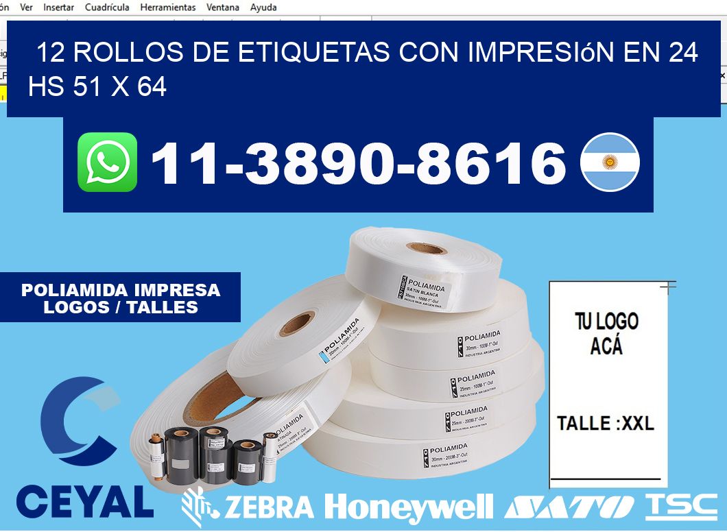 12 rollos de etiquetas con impresión en 24 hs 51 x 64