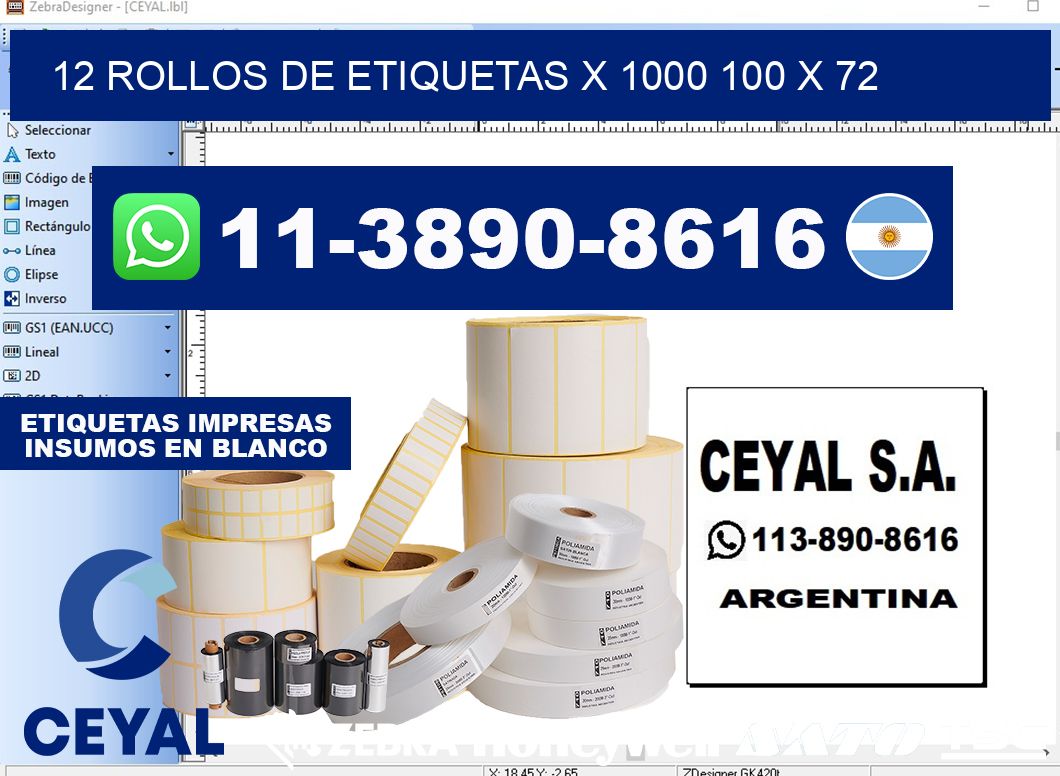 12 rollos de etiquetas x 1000 100 x 72
