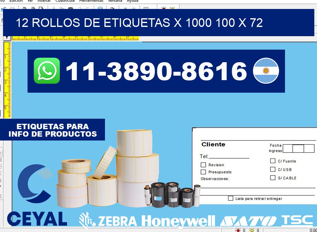 12 rollos de etiquetas x 1000 100 x 72