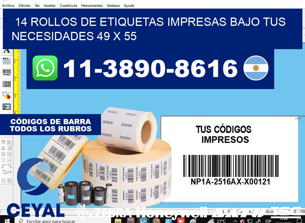 14 rollos de etiquetas impresas bajo tus necesidades 49 x 55