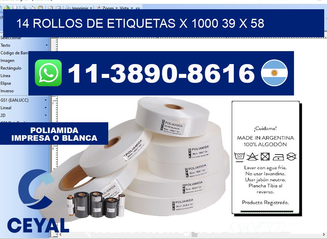14 rollos de etiquetas x 1000 39 x 58