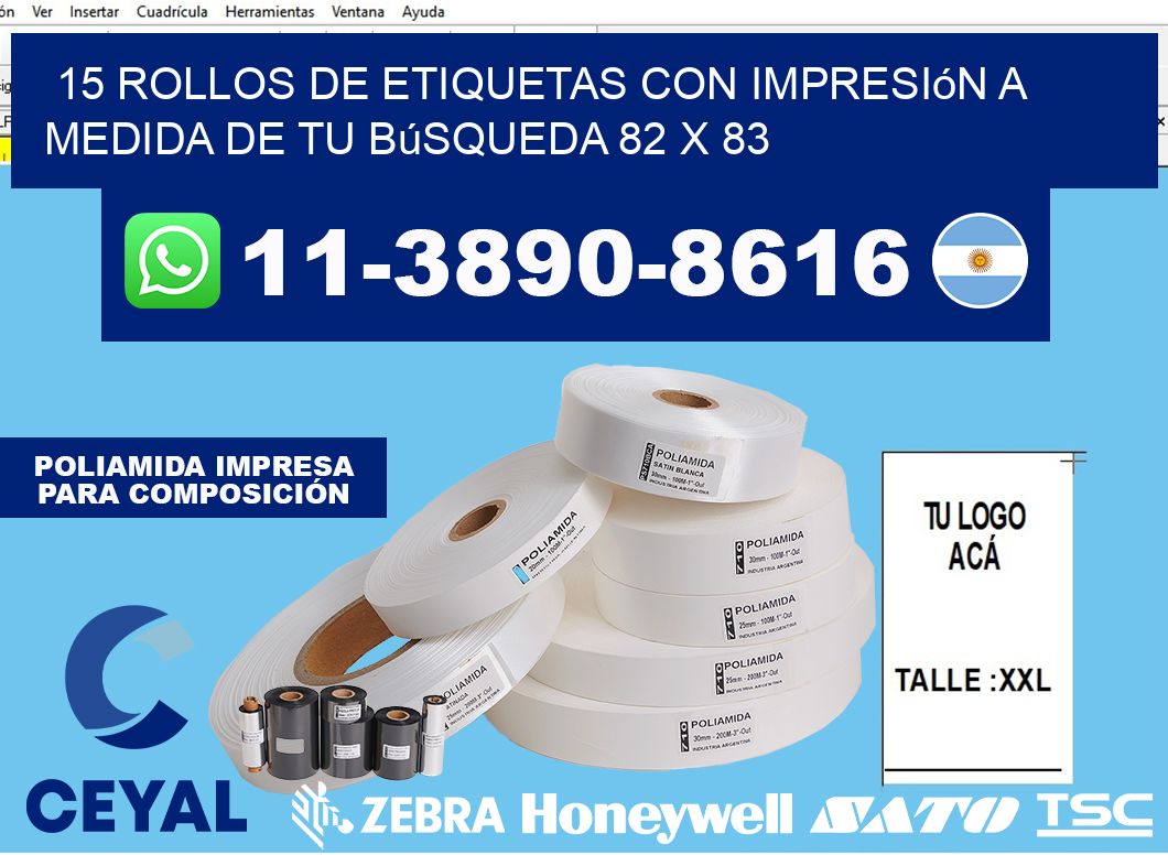 15 rollos de etiquetas con impresión a medida de tu búsqueda 82 x 83