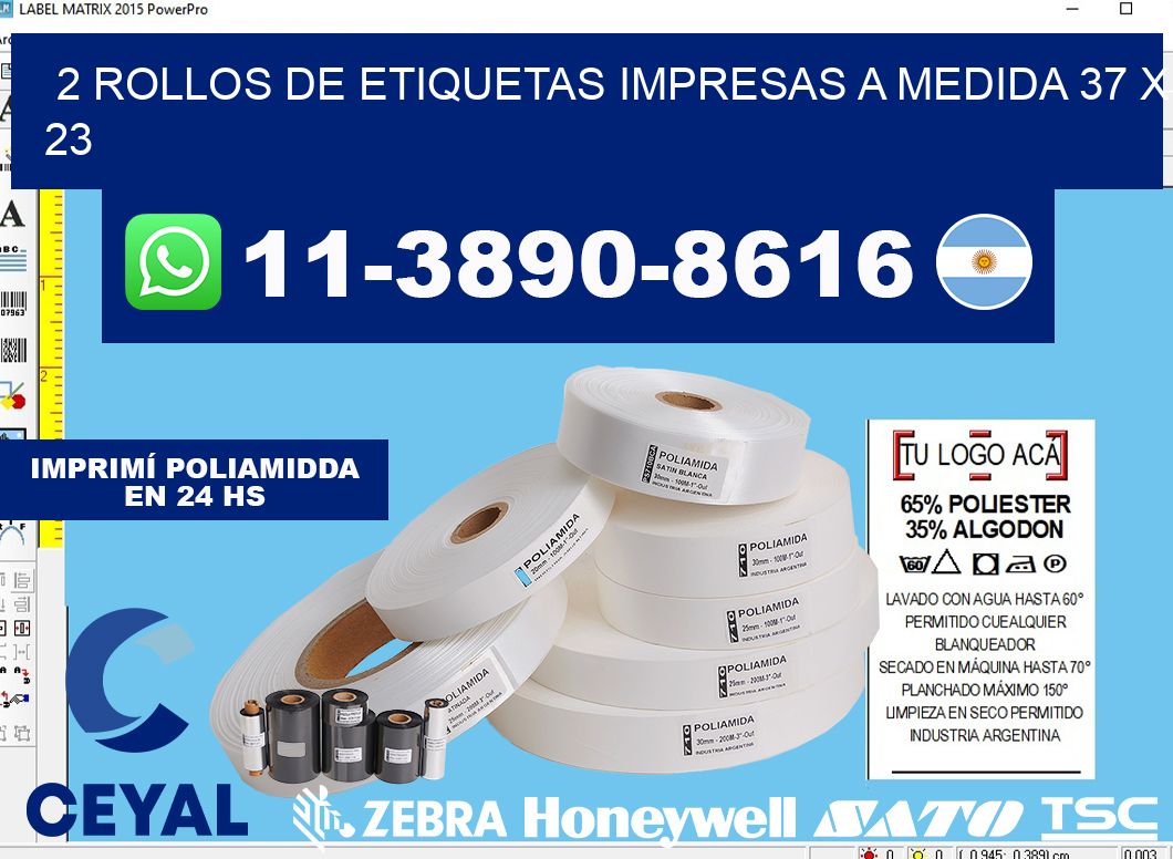 2 rollos de etiquetas impresas a medida 37 x 23