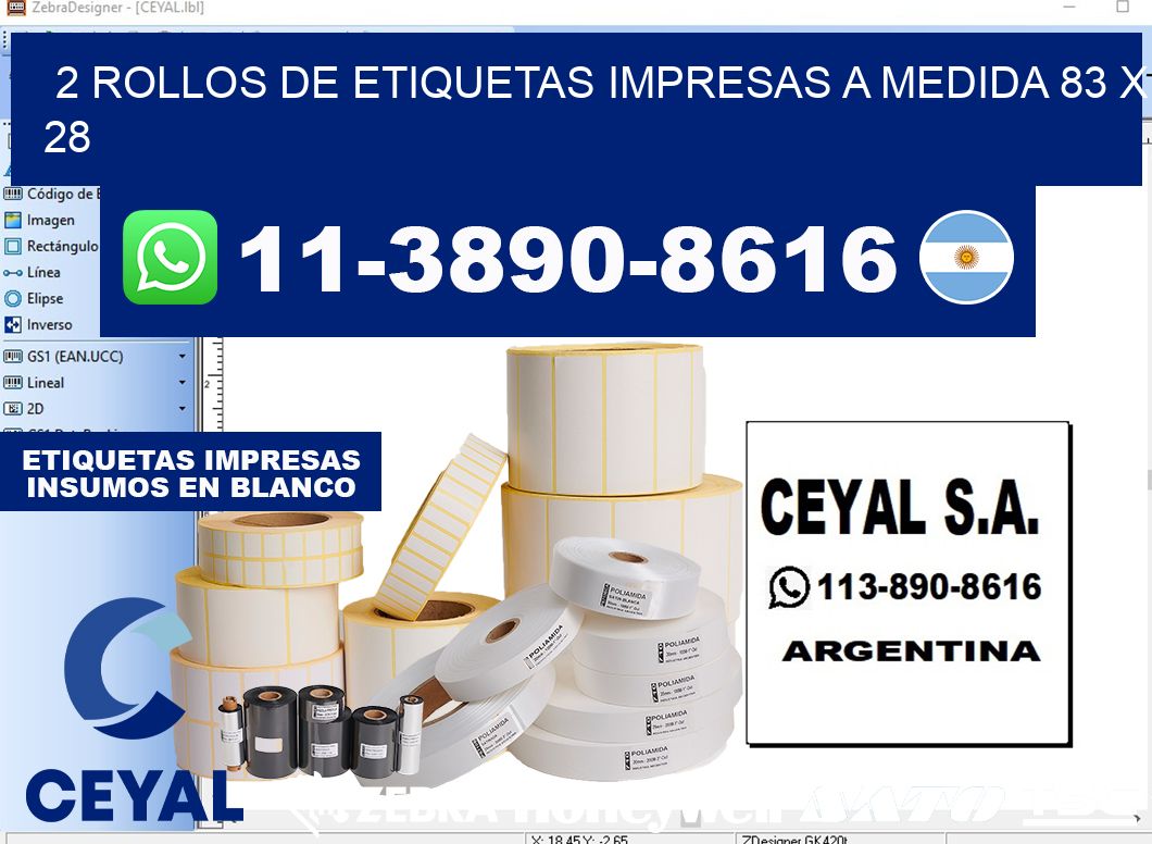 2 rollos de etiquetas impresas a medida 83 x 28