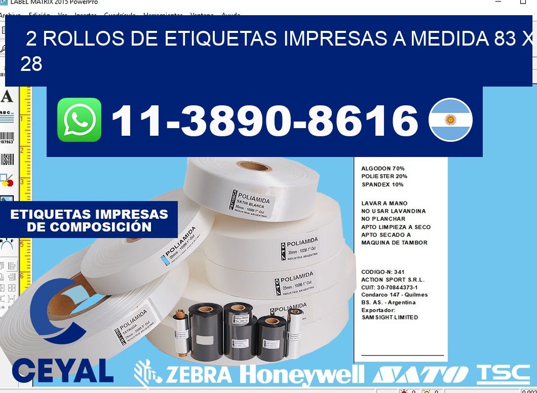 2 rollos de etiquetas impresas a medida 83 x 28