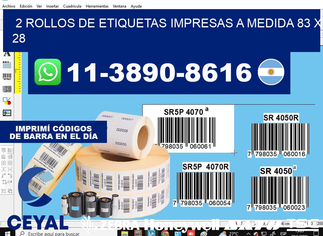 2 rollos de etiquetas impresas a medida 83 x 28