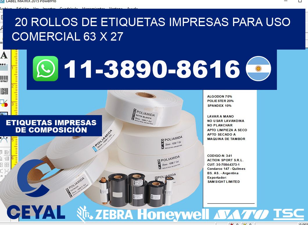 20 rollos de etiquetas impresas para uso comercial 63 x 27