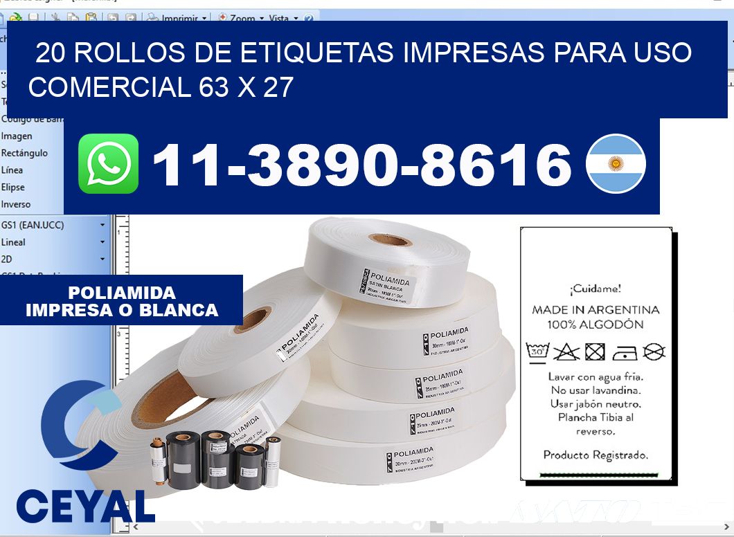 20 rollos de etiquetas impresas para uso comercial 63 x 27