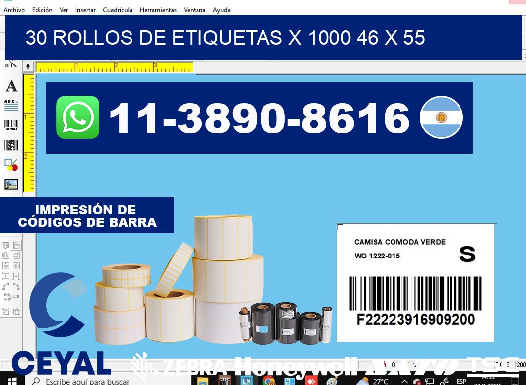 30 rollos de etiquetas x 1000 46 x 55