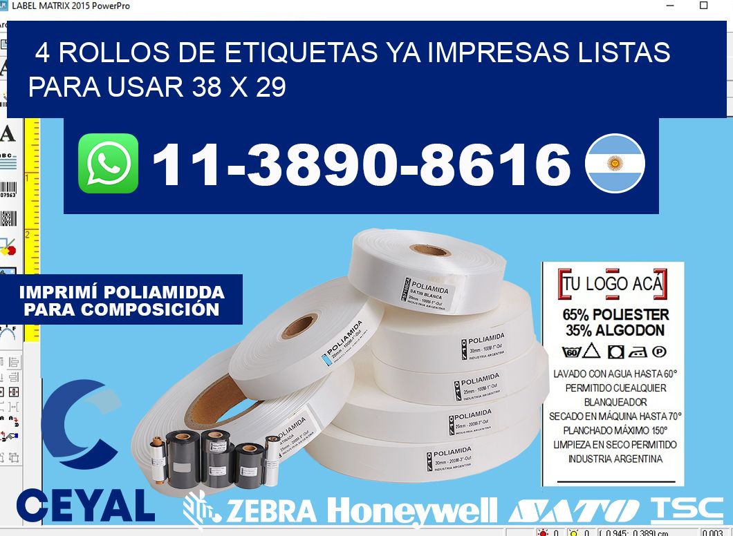 4 rollos de etiquetas ya impresas listas para usar 38 x 29