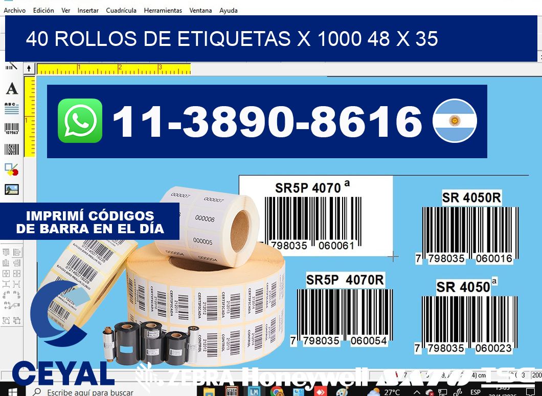 40 rollos de etiquetas x 1000 48 x 35