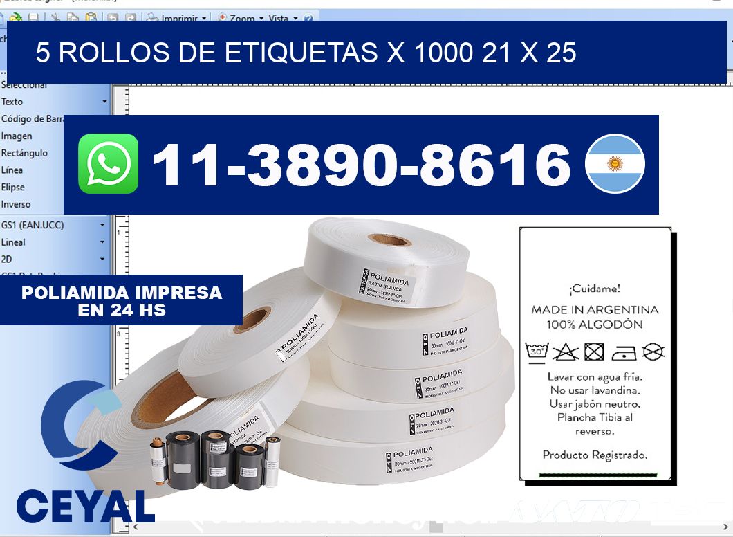 5 rollos de etiquetas x 1000 21 x 25