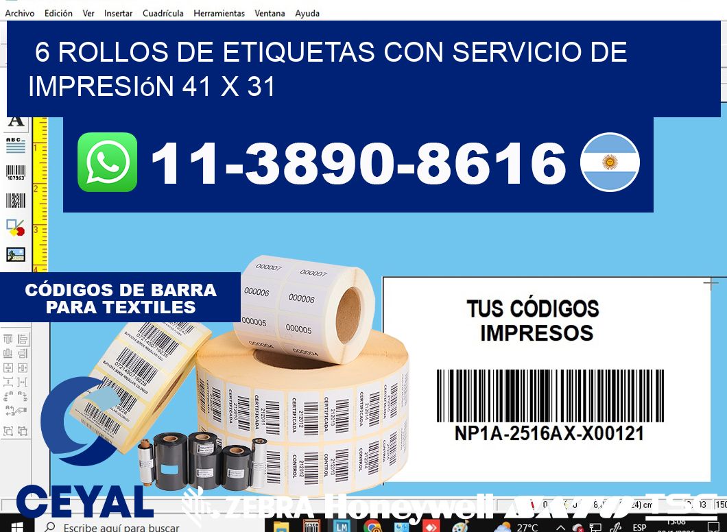 6 rollos de etiquetas con servicio de impresión 41 x 31