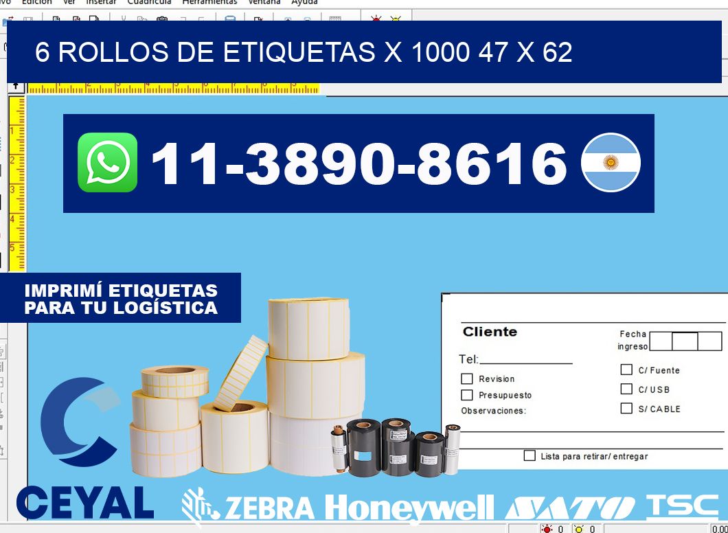 6 rollos de etiquetas x 1000 47 x 62
