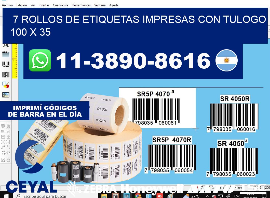 7 rollos de etiquetas impresas con tulogo 100 x 35