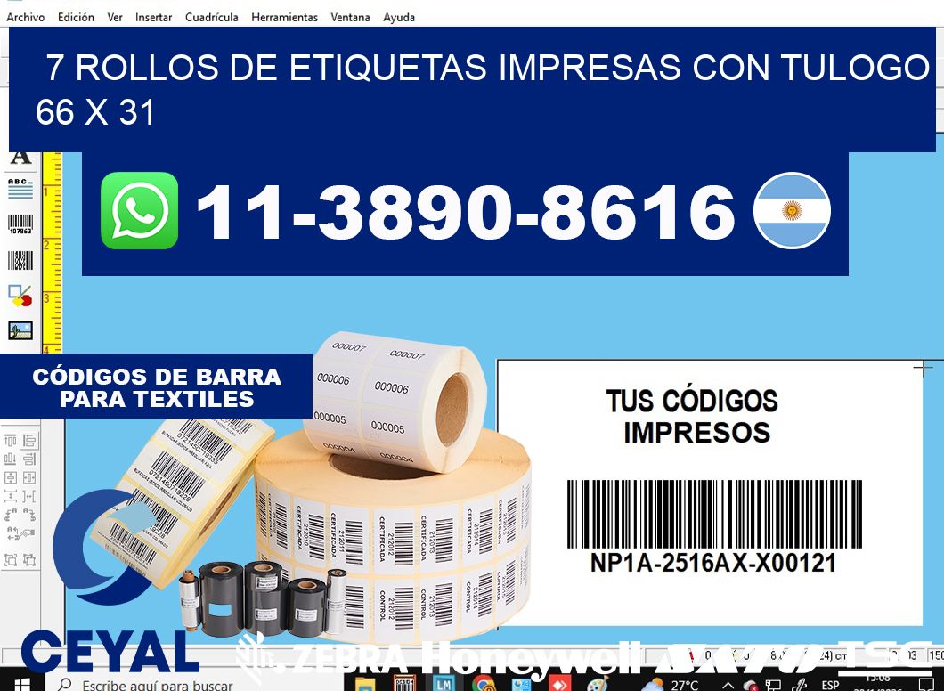 7 rollos de etiquetas impresas con tulogo 66 x 31