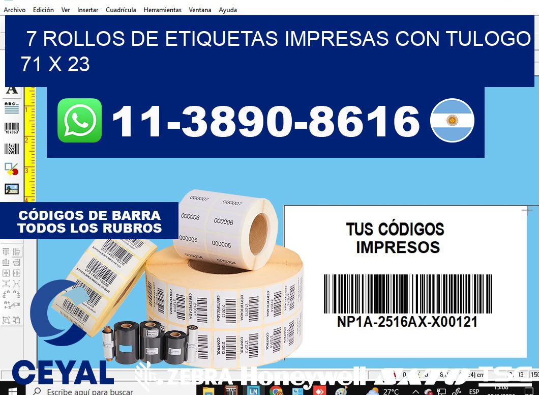 7 rollos de etiquetas impresas con tulogo 71 x 23