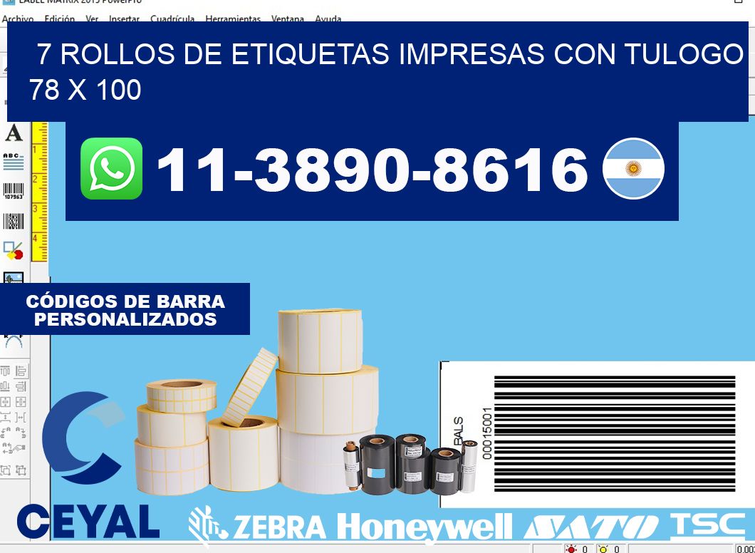 7 rollos de etiquetas impresas con tulogo 78 x 100