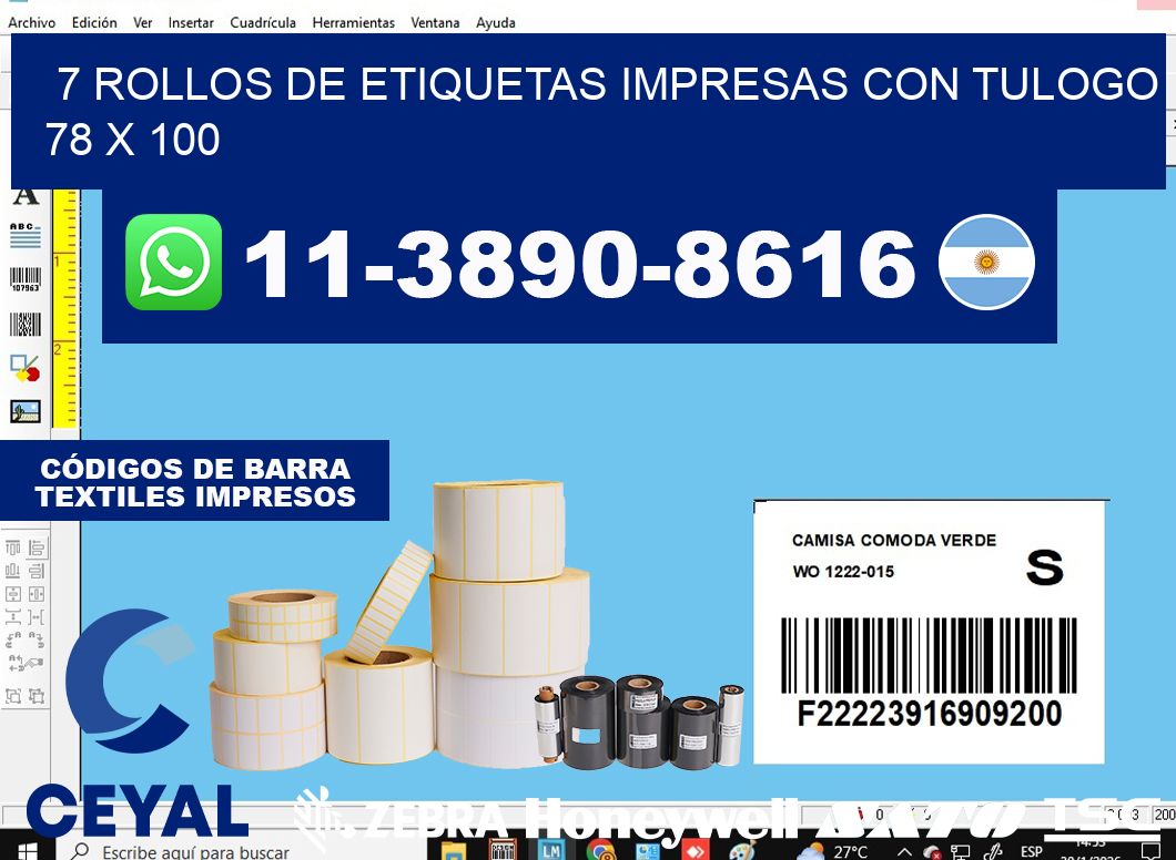 7 rollos de etiquetas impresas con tulogo 78 x 100