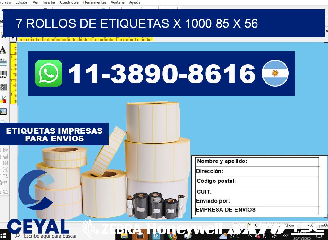 7 rollos de etiquetas x 1000 85 x 56