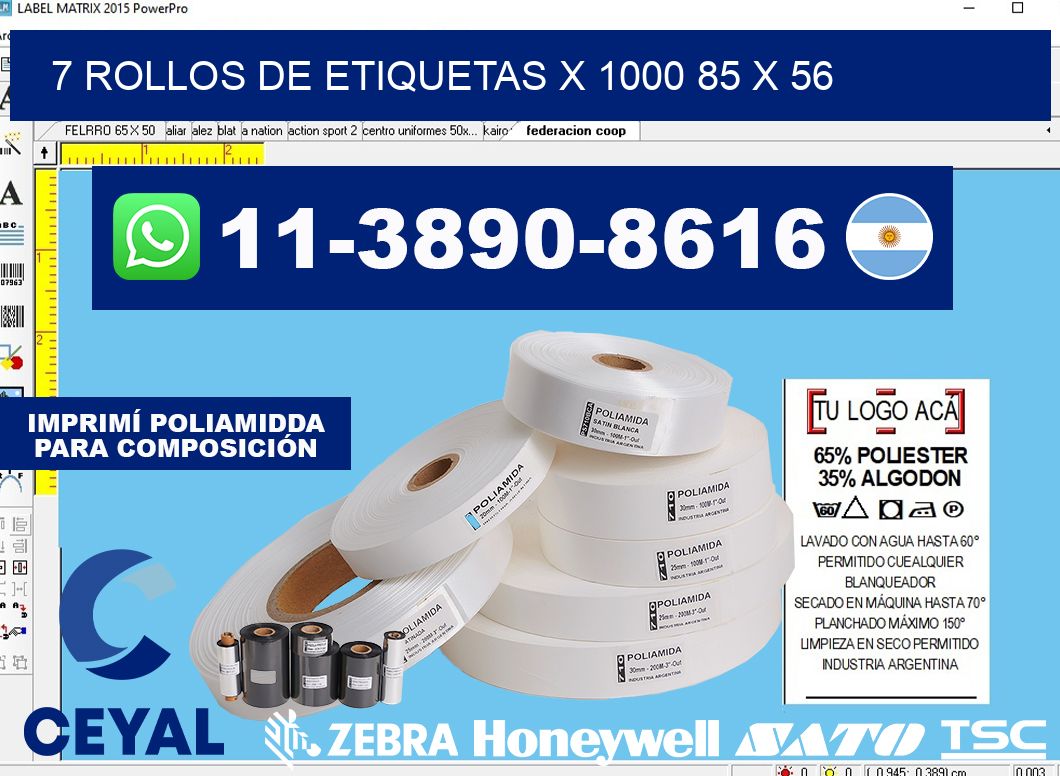 7 rollos de etiquetas x 1000 85 x 56