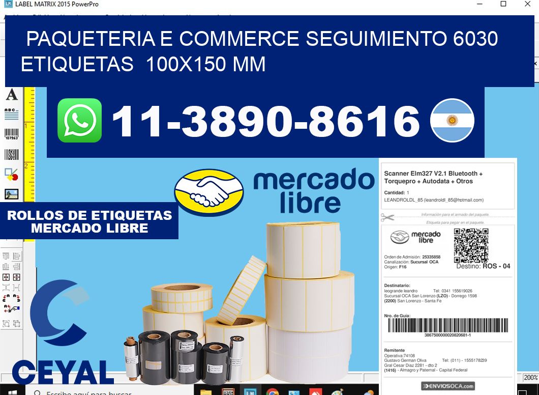 Paqueteria e commerce seguimiento 6030   etiquetas  100x150 mm
