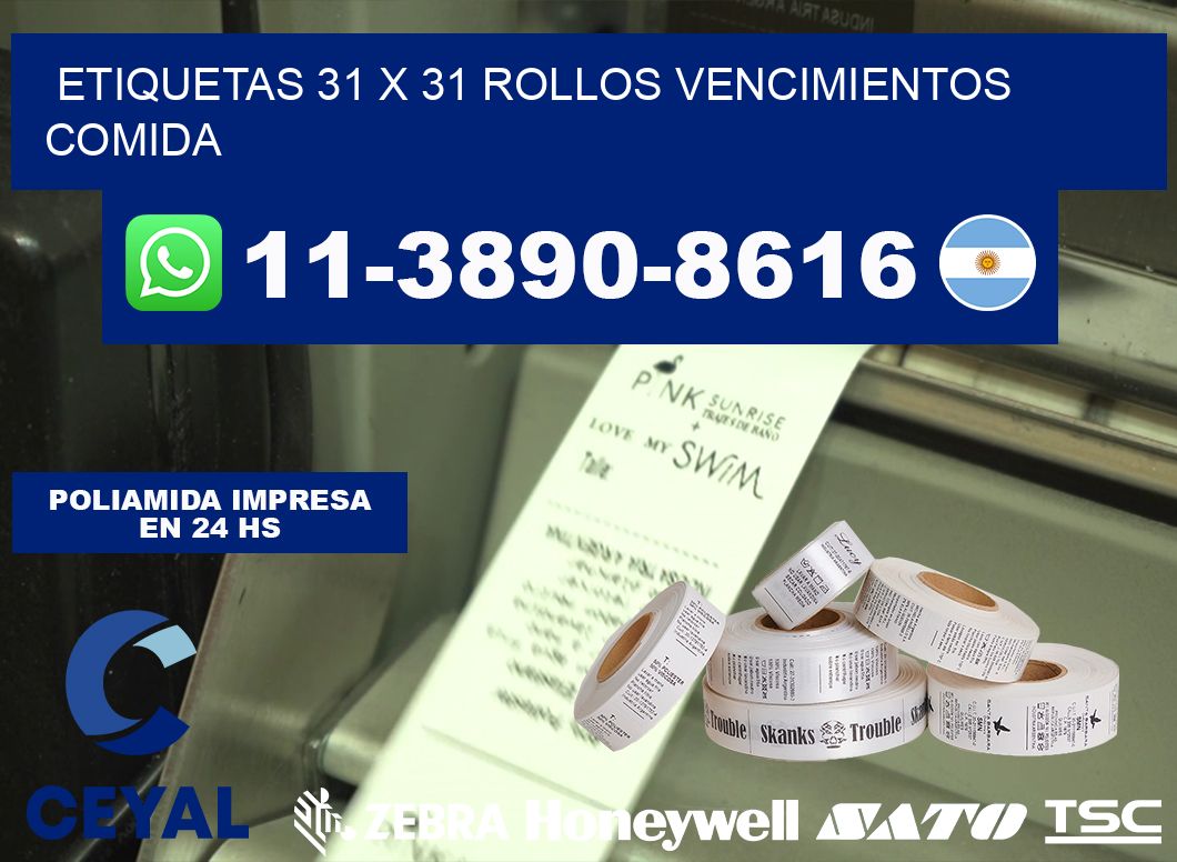 etiquetas 31 x 31 rollos vencimientos comida